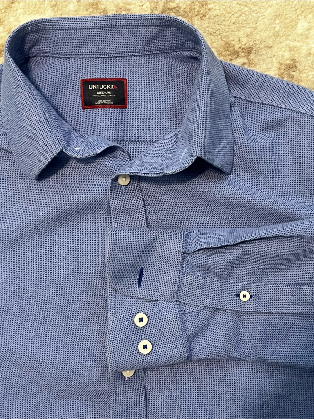 UNTUCKit Mens Medium Slim Fit Wrinkle Free Blue Micro Grid Shirt